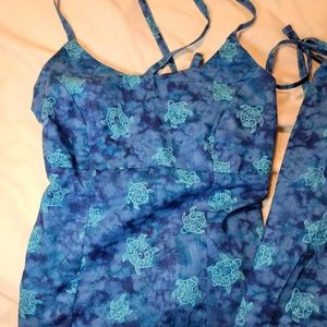 Blue Batik Tie Dye Maxi Dress Turtles boho